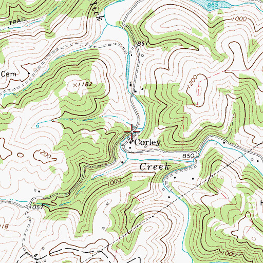 Topographic Map of Corley, WV