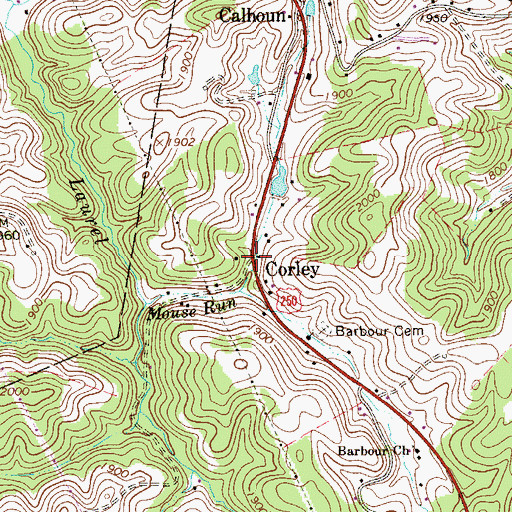 Topographic Map of Corley, WV