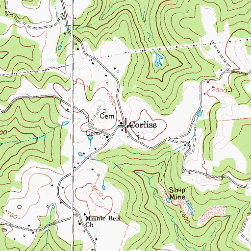 Topographic Map of Corliss, WV