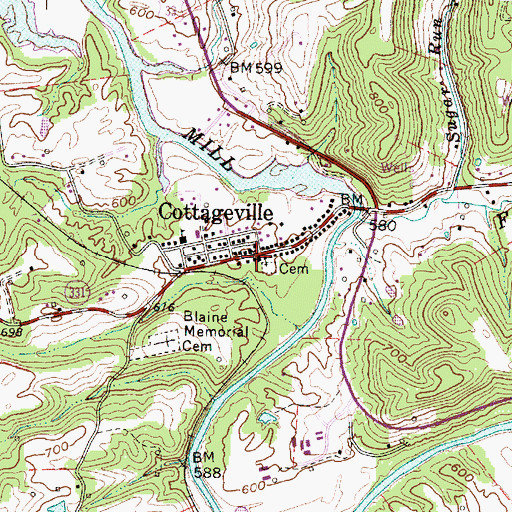 Topographic Map of Cottageville, WV