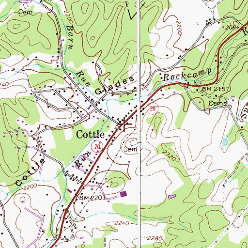 Topographic Map of Cottle, WV