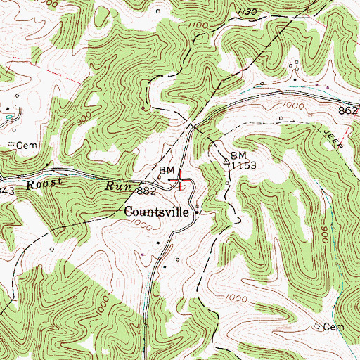 Topographic Map of Countsville, WV