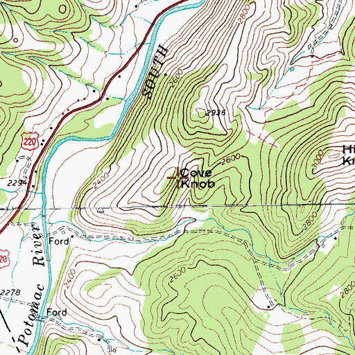 Topographic Map of Cove Knob, WV