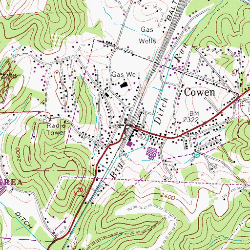 Topographic Map of Cowen, WV