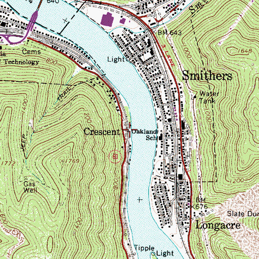 Topographic Map of Crescent, WV