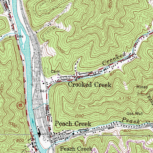 Topographic Map of Crooked Creek, WV