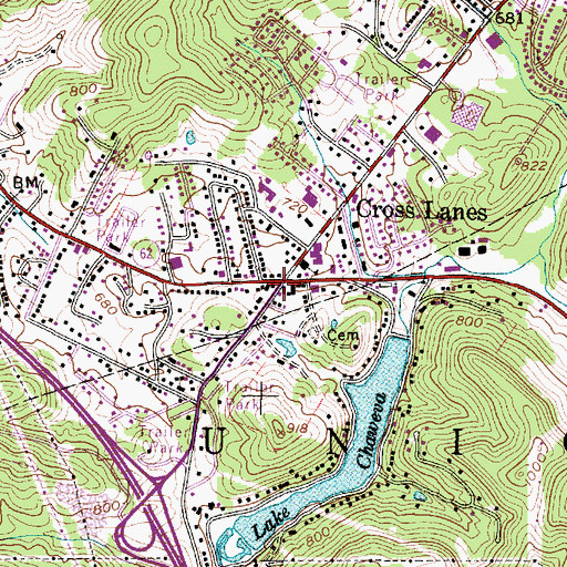 Topographic Map of Cross Lanes, WV