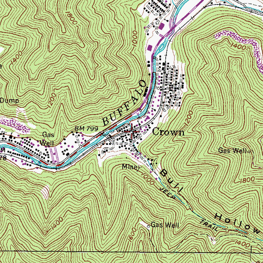 Topographic Map of Crown, WV
