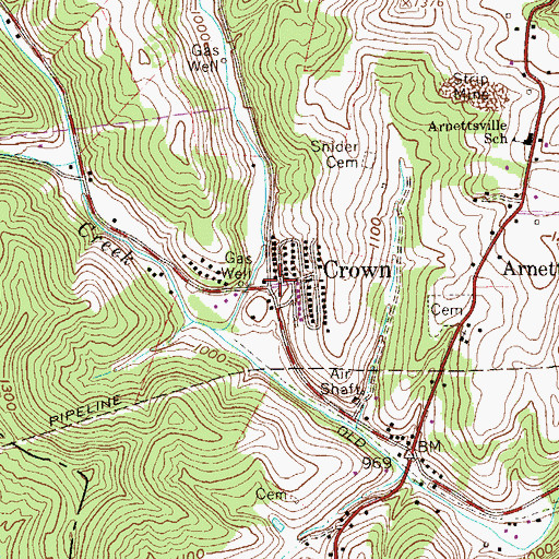 Topographic Map of Crown, WV