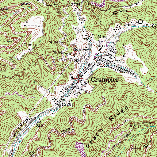 Topographic Map of Crumpler, WV