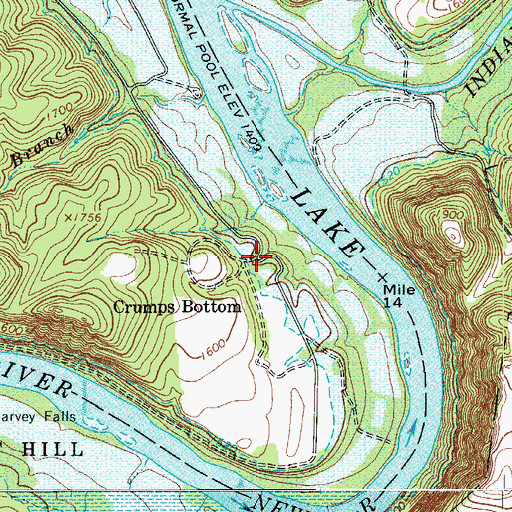 Topographic Map of Crumps Bottom, WV