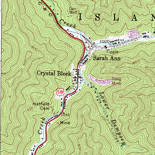 Topographic Map of Crystal Block, WV