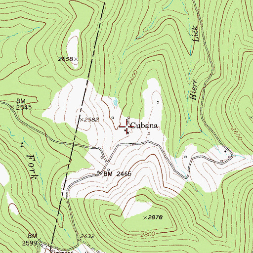 Topographic Map of Cubana, WV