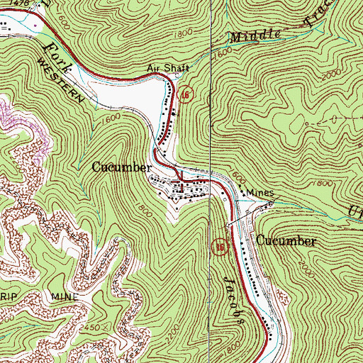 Topographic Map of Cucumber, WV
