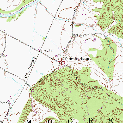 Topographic Map of Cunningham, WV