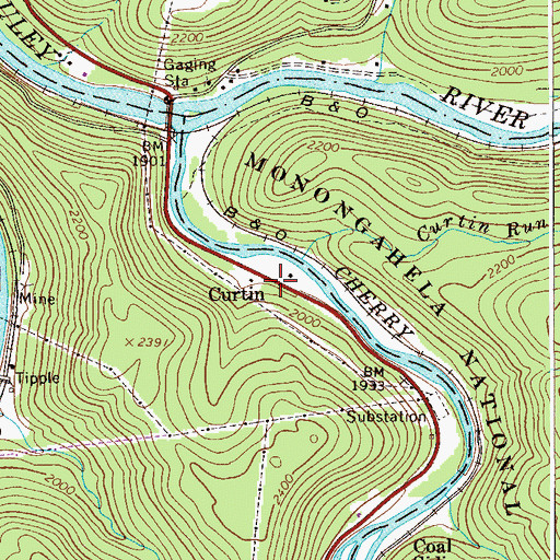 Topographic Map of Curtin, WV
