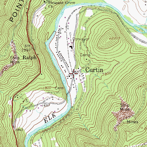 Topographic Map of Curtin, WV
