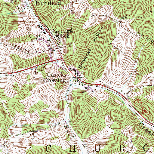 Topographic Map of Cusicks Crossing, WV