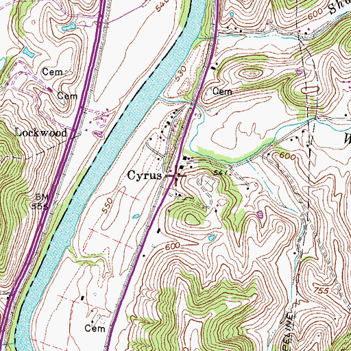 Topographic Map of Cyrus, WV