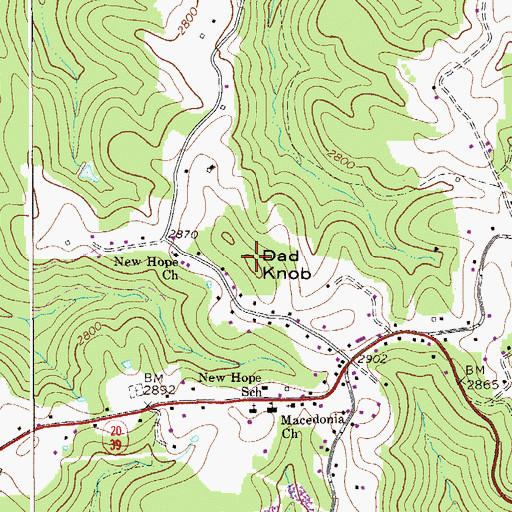 Topographic Map of Dad Knob, WV