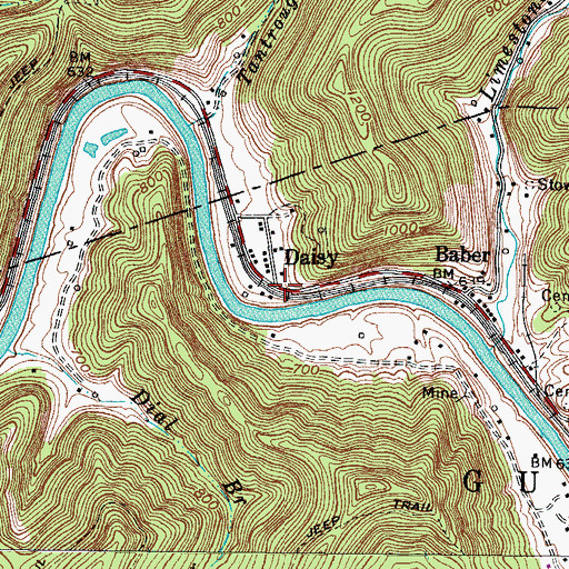 Topographic Map of Daisy, WV