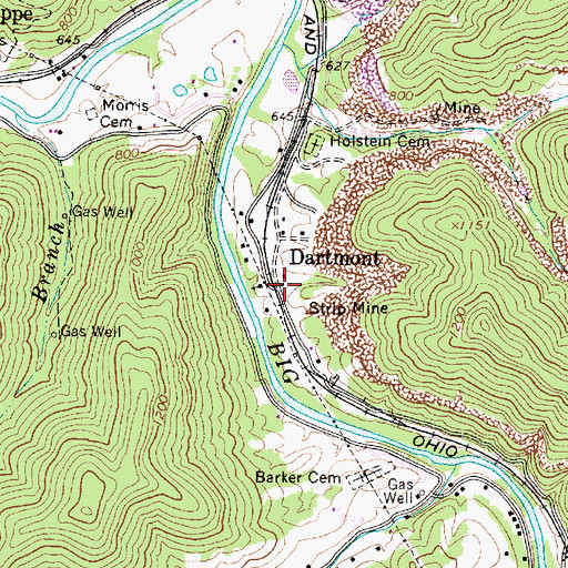 Topographic Map of Dartmont, WV