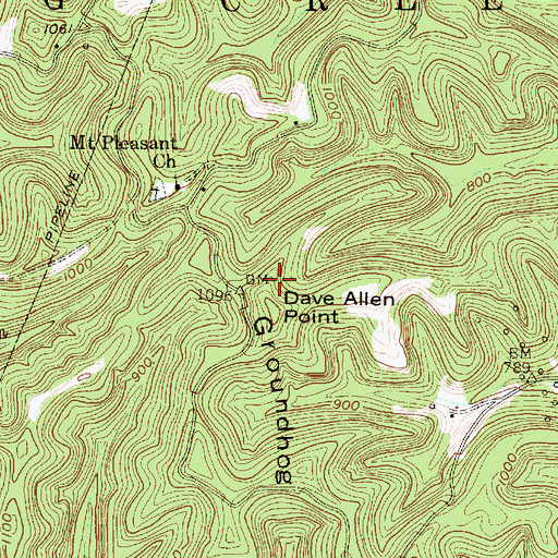 Topographic Map of Dave Allen Point, WV