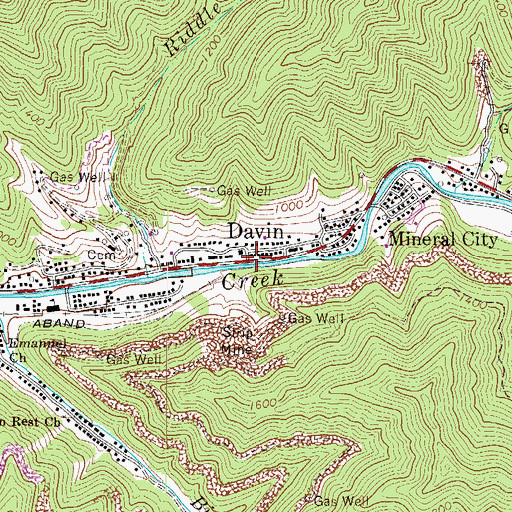 Topographic Map of Davin, WV