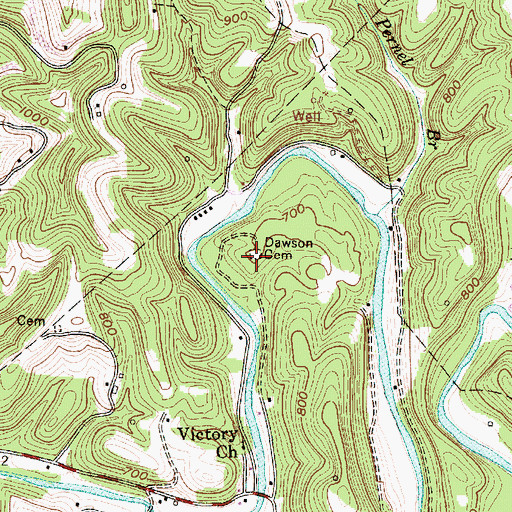 Topographic Map of Dawson Cemetery, WV