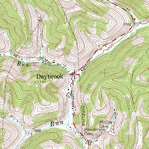 Topographic Map of Daybrook, WV