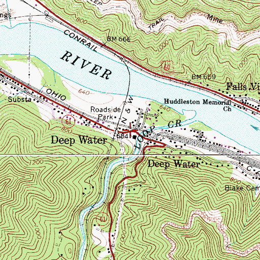 Topographic Map of Deep Water, WV