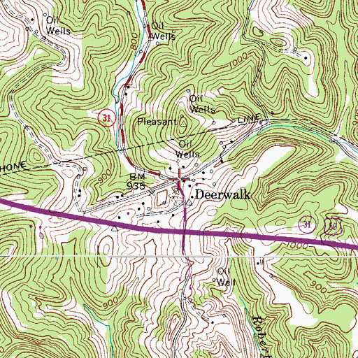Topographic Map of Deerwalk, WV