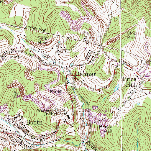 Topographic Map of Delmar, WV