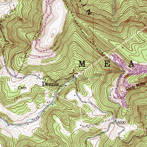 Topographic Map of Dennis, WV