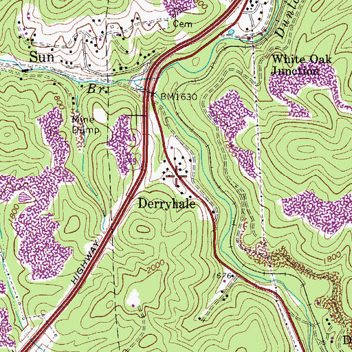 Topographic Map of Derryhale, WV