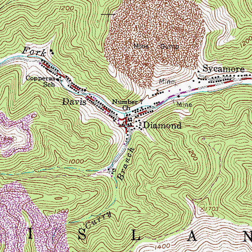 Topographic Map of Diamond, WV