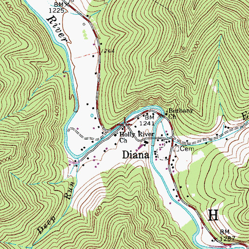 Topographic Map of Diana, WV