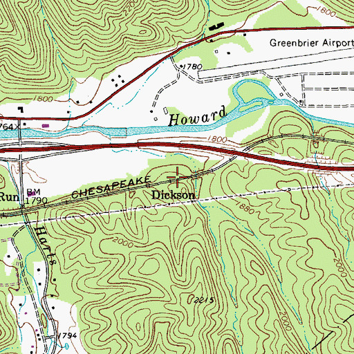 Topographic Map of Dickson, WV