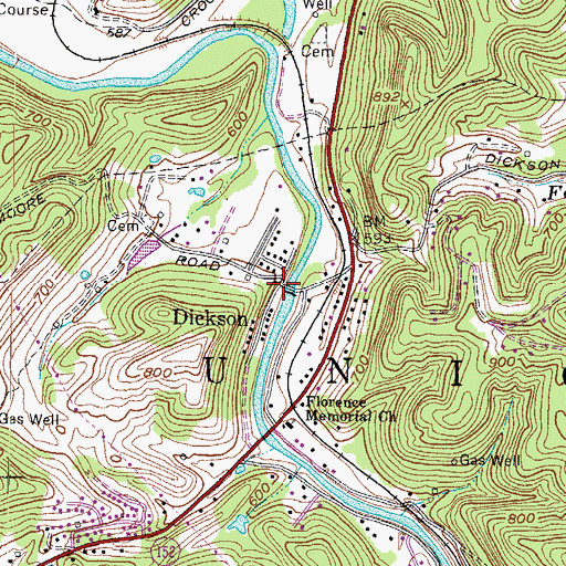 Topographic Map of Dickson, WV