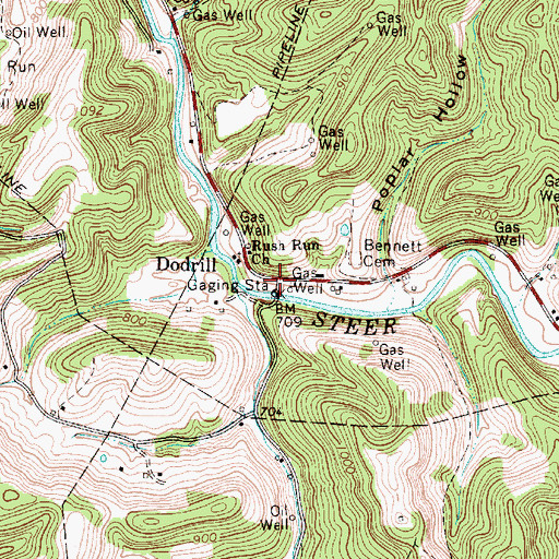 Topographic Map of Dodrill, WV