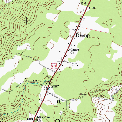 Topographic Map of Droop, WV