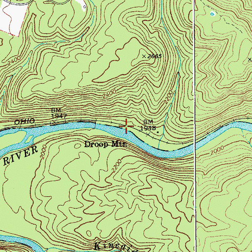 Topographic Map of Droop Mountain, WV