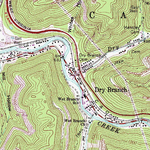 Topographic Map of Dry Branch, WV