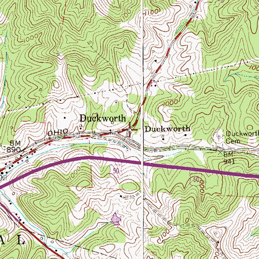 Topographic Map of Duckworth, WV