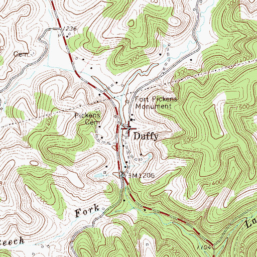Topographic Map of Duffy, WV