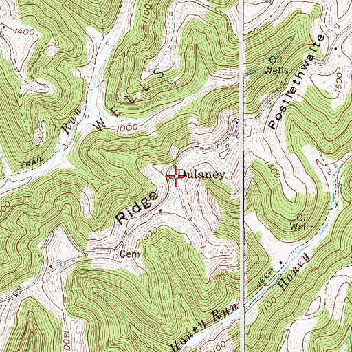 Topographic Map of Dulaney, WV