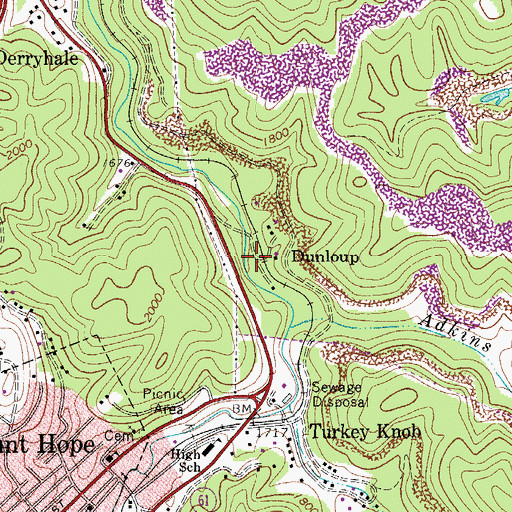 Topographic Map of Dunloup, WV