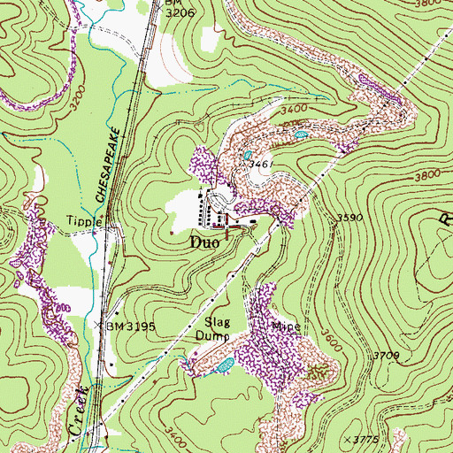 Topographic Map of Duo, WV