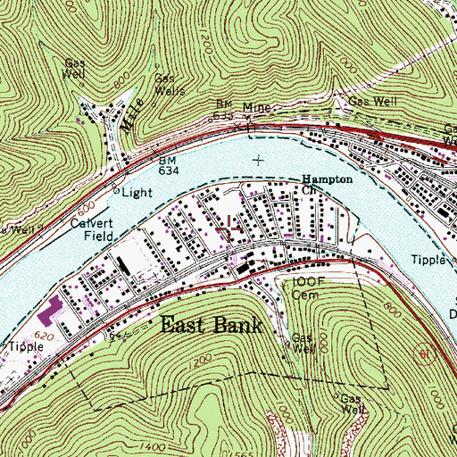 Topographic Map of East Bank, WV