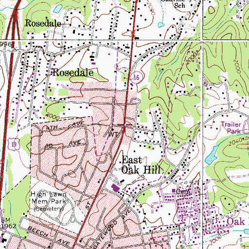 Topographic Map of East Oak Hill, WV